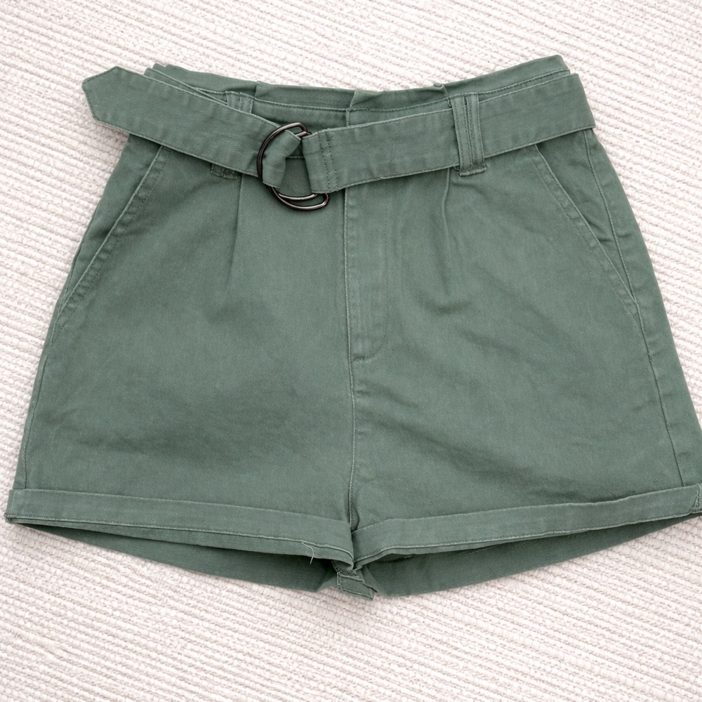 Blue Rain by Francesca’s Sage Green Waist Belted Shorts
